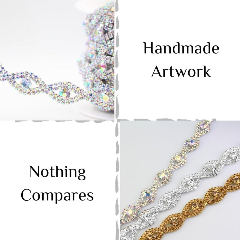 PEARLY JUN Rhinestone Trim Crystal Rhinestone Ribbon for Sewing Leather Shoes DIY Bouquet Decoration Clothing Wedding Headwear. (ML039-AB Silver), ML000-1 - Image 4